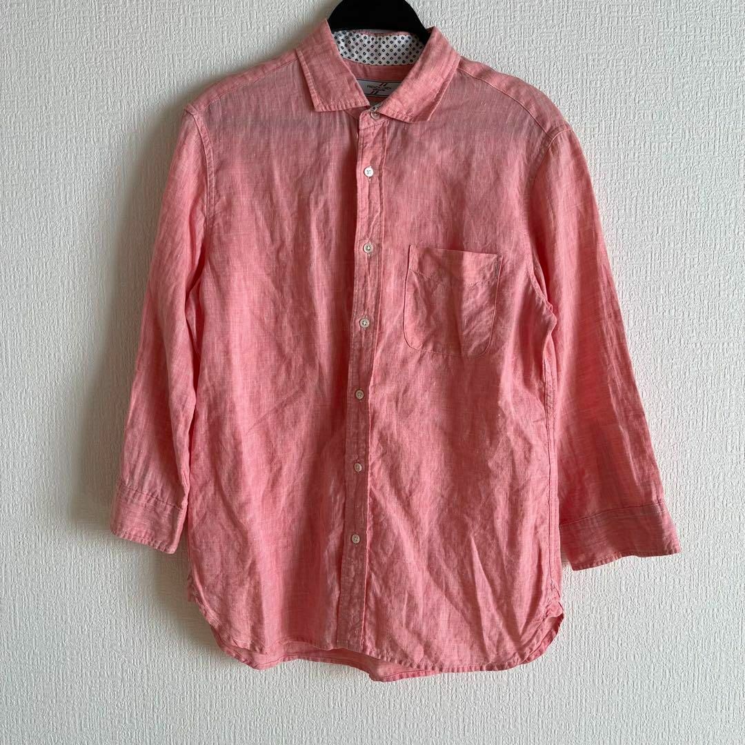 FRENCH LINEN  シャツ　襟　ピンク　シンプル　長袖　無地 レディースのトップス(シャツ/ブラウス(長袖/七分))の商品写真