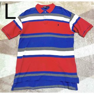 ポロラルフローレン(POLO RALPH LAUREN)のPOLO RALPH LAUREN ポロシャツ　L コットン　レッド　ボーダー(ポロシャツ)