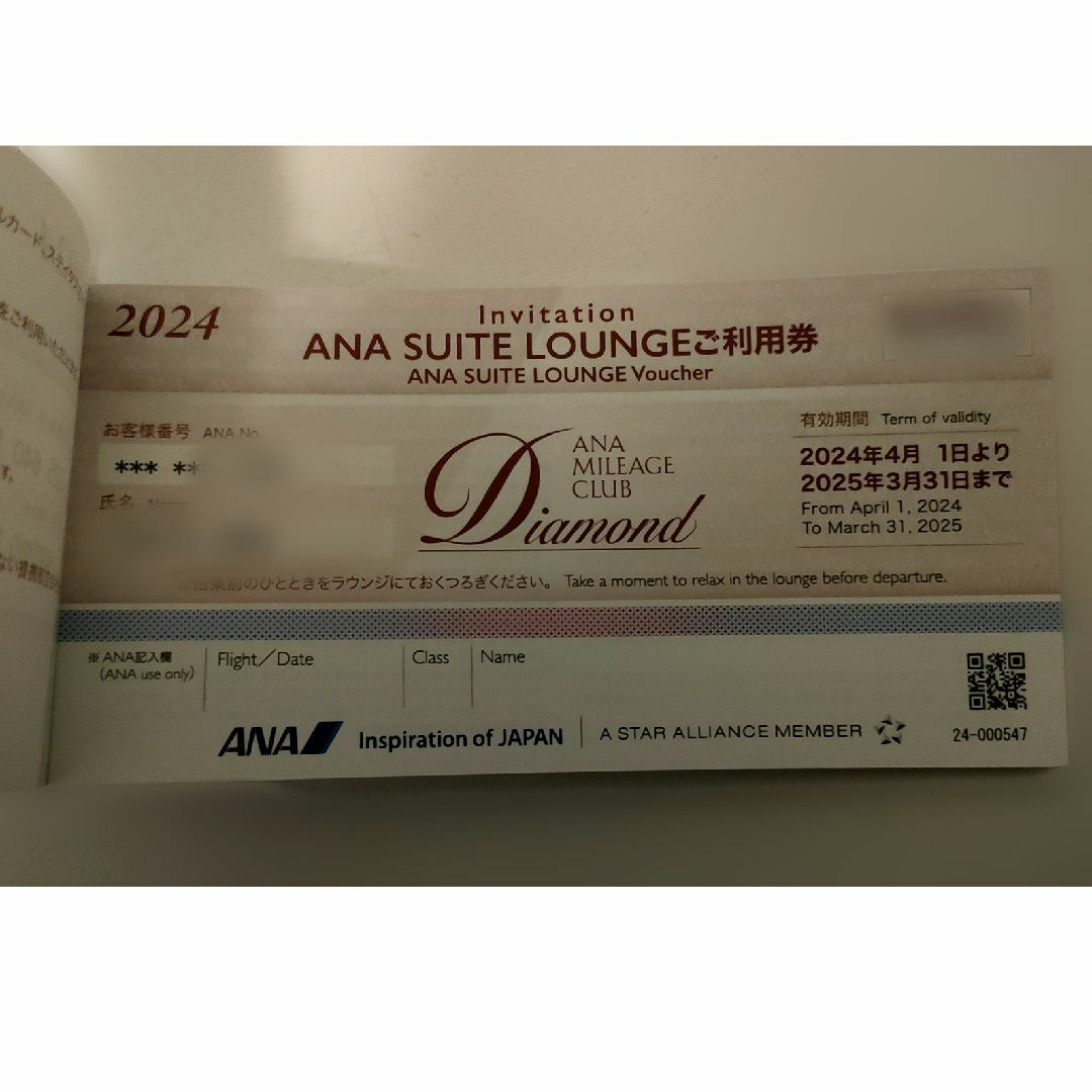 ANA(全日本空輸)(エーエヌエー(ゼンニッポンクウユ))の専用　ANA SUITE LOUNGEご利用券6枚セット チケットの施設利用券(その他)の商品写真