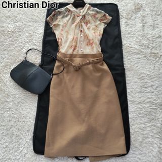 クリスチャンディオール(Christian Dior)の良品 クリスチャンディオール  シルク ドッキングワンピース 切り替え ベルト付(ひざ丈ワンピース)