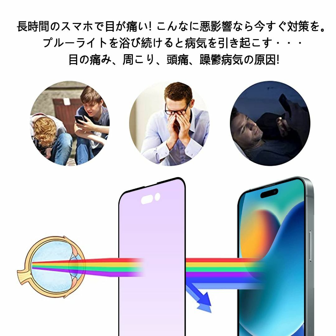 【ブルーライトカット】iphone15ガラスフィルム (1枚)＋iphone 1 スマホ/家電/カメラのスマホアクセサリー(その他)の商品写真