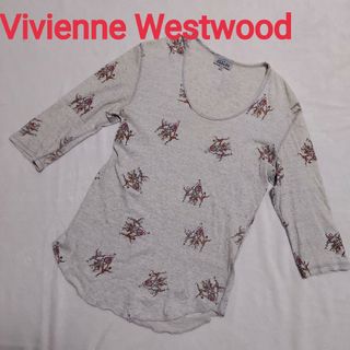 ヴィヴィアンウエストウッド(Vivienne Westwood)のヴィヴィアンウエストウッド 総柄サーカスカットソー 46 M グレー オーヴ刺繍(Tシャツ/カットソー(半袖/袖なし))