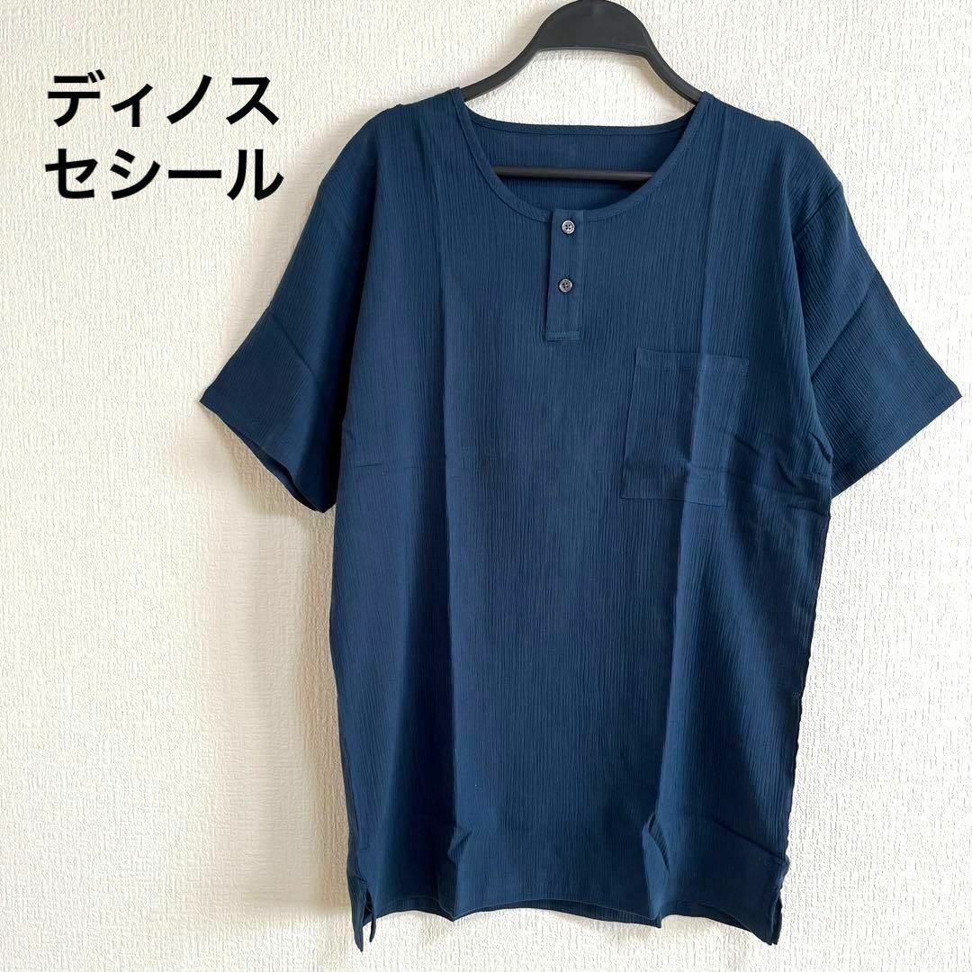 cecile(セシール)の新品　未使用　ディノス　セシール　半袖　ブルー　青　Tシャツ　無地　トップス レディースのトップス(Tシャツ(半袖/袖なし))の商品写真