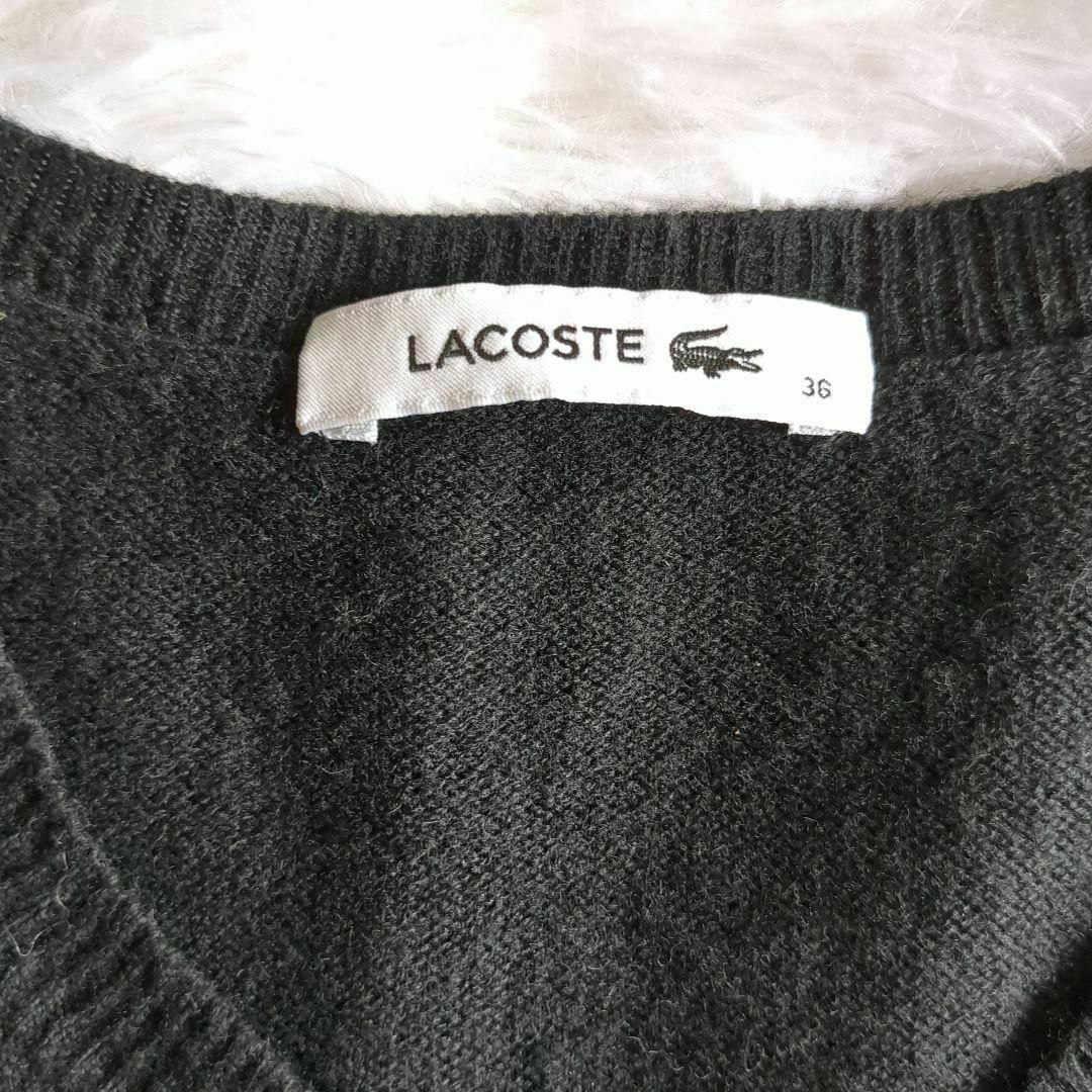 LACOSTE(ラコステ)のラコステ ニットカーディガン カシミヤ混 黒 スワロフスキー ワニロゴ レディースのトップス(カーディガン)の商品写真