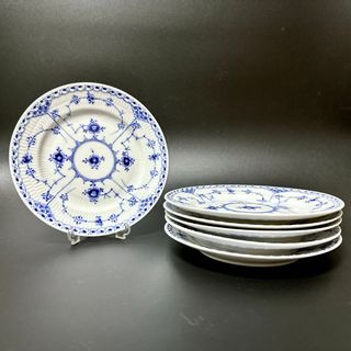 ロイヤルコペンハーゲン(ROYAL COPENHAGEN)の6枚セット ロイヤルコペンハーゲン ブルーフルーテッド ハーフレース プレート(陶芸)