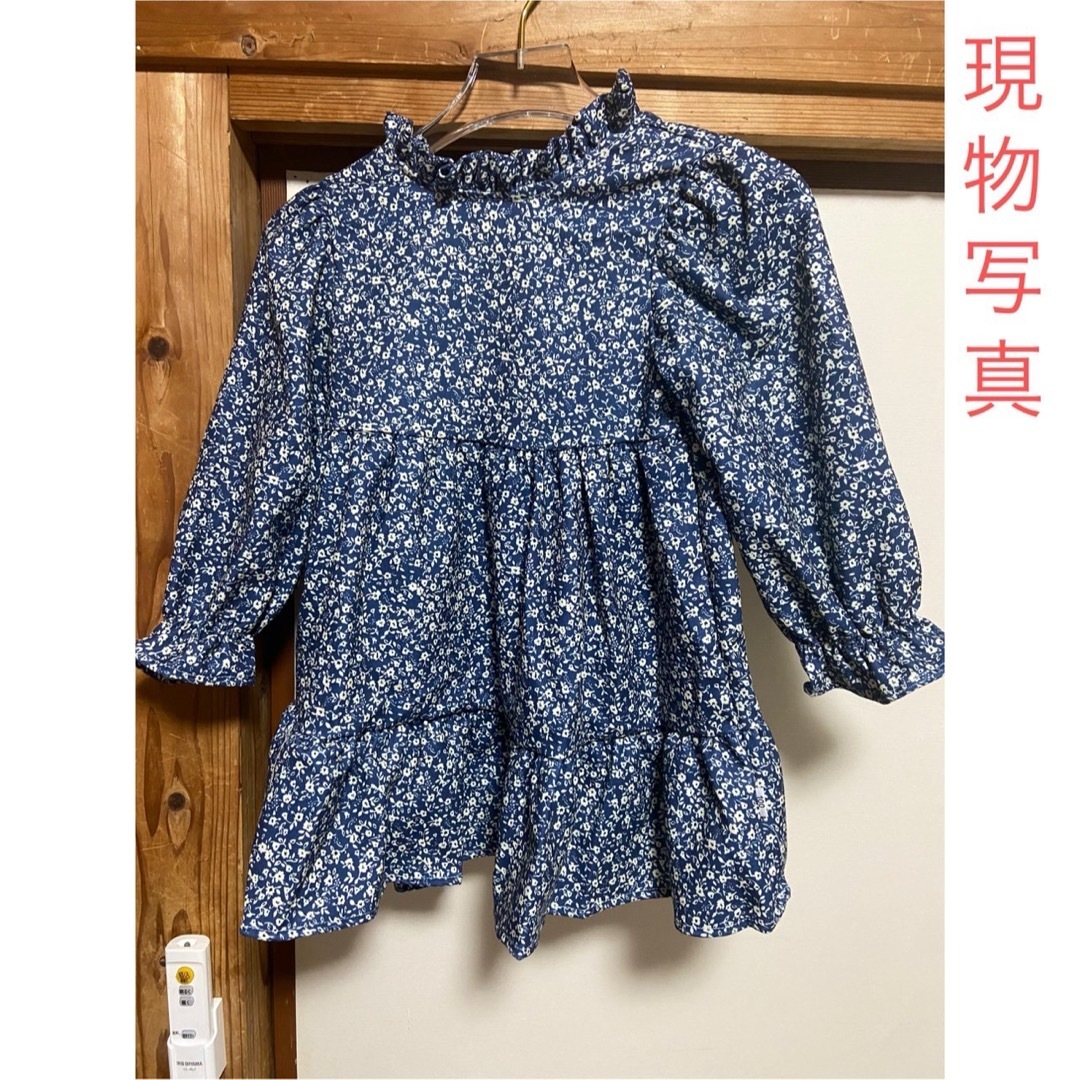 【新品・未使用】女の子 キッズ 花柄ワンピース カーディガン2枚セット ブルー キッズ/ベビー/マタニティのキッズ服女の子用(90cm~)(ワンピース)の商品写真