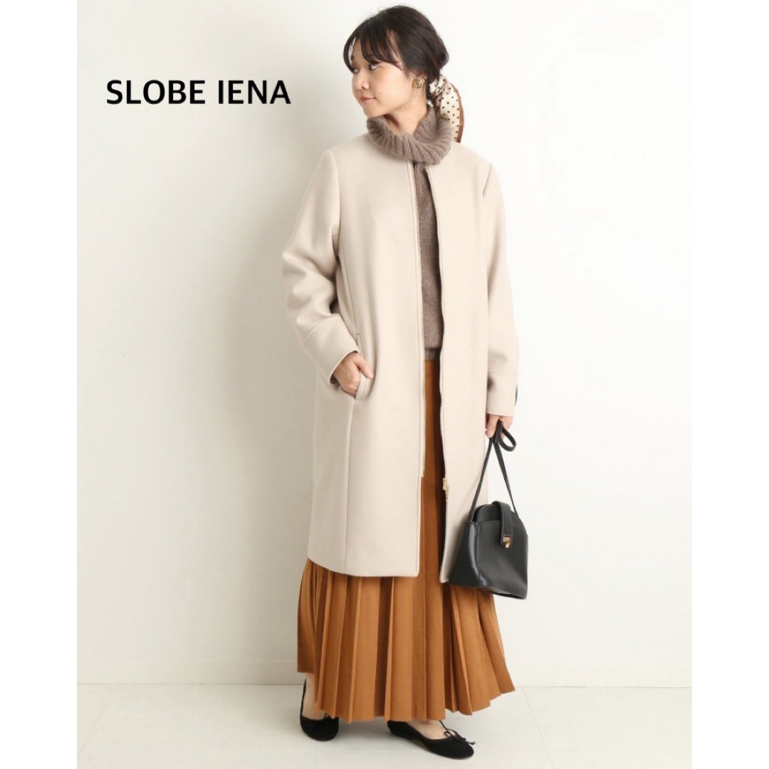 SLOBE IENA(スローブイエナ)のSLOBE IENA スローブイエナ　ノーカラーコート　ロングコート　ウール レディースのジャケット/アウター(ロングコート)の商品写真