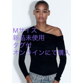 ザラ(ZARA)の【ZARA】ギャザーTシャツ　黒　Mサイズ(Tシャツ(長袖/七分))