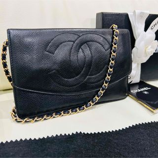 CHANEL - CHANEL　チェーンウォレット  キャビアスキン  チェーンショルダー　黒