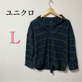 ユニクロ(UNIQLO)の【UNIQLO】レディース古着 アウタージャケット チェック グリーン ブラック(シャツ/ブラウス(長袖/七分))