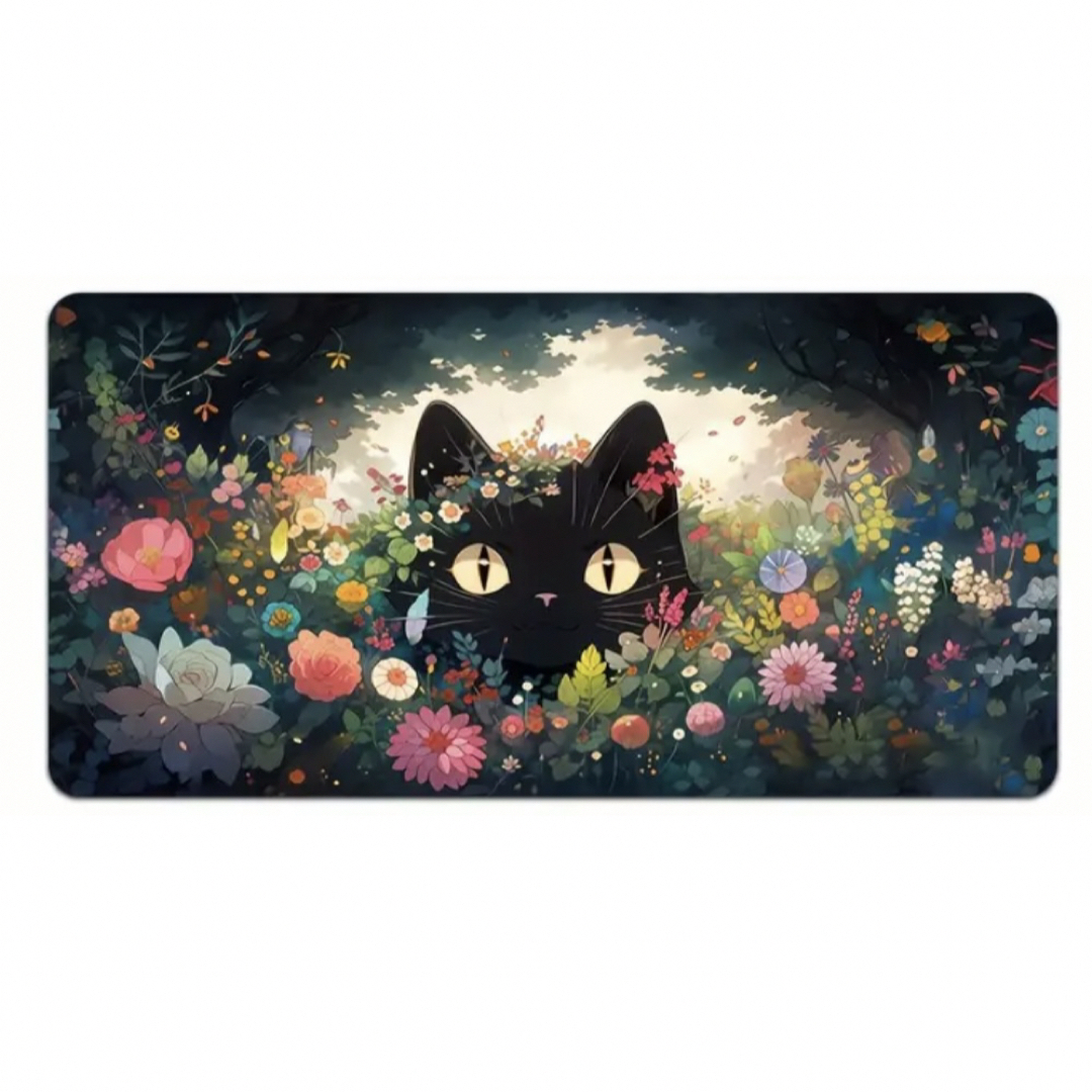 黒猫 花畑 ラバーマット デスクマット マウスパッド プレイマット エンタメ/ホビーのトレーディングカード(カードサプライ/アクセサリ)の商品写真