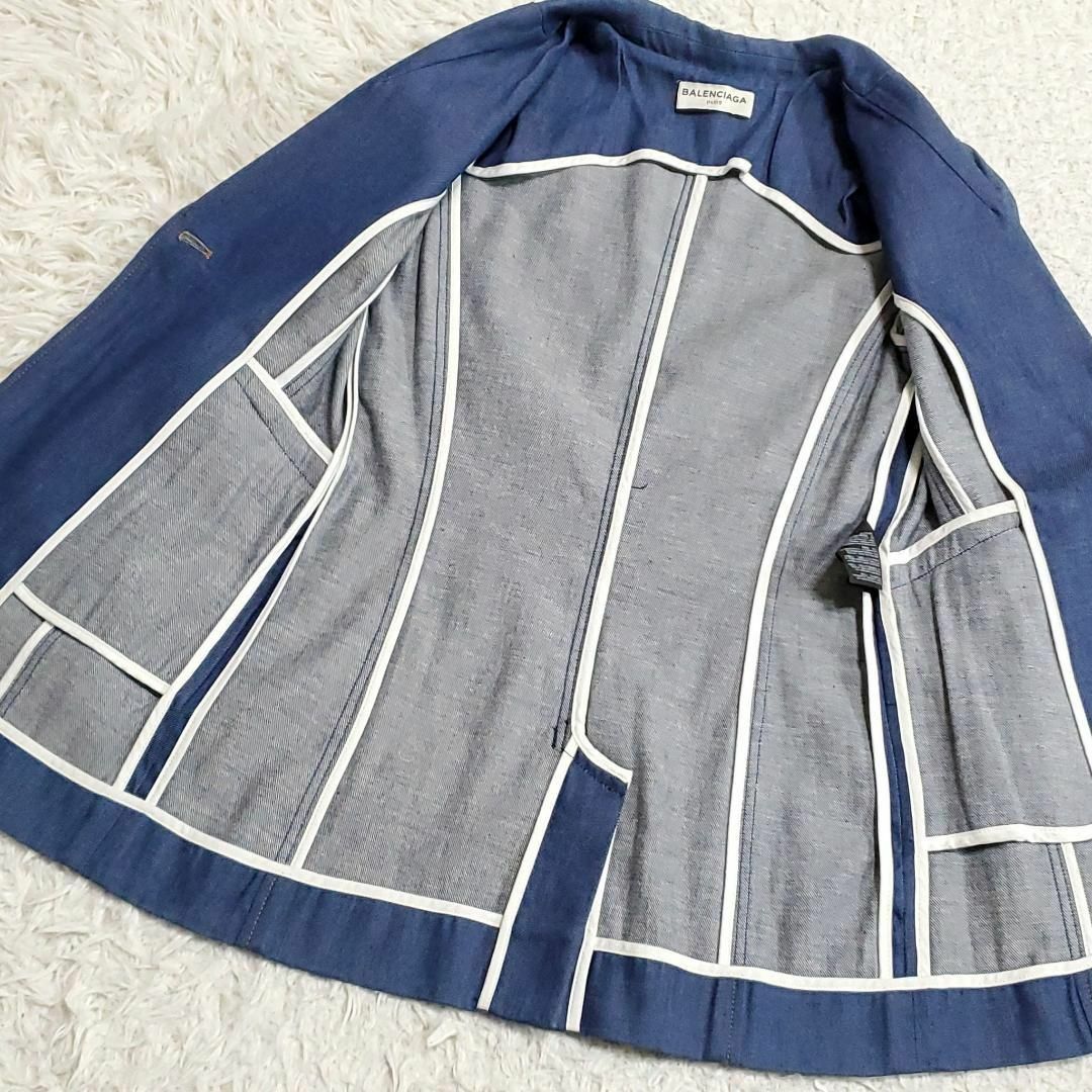 Balenciaga(バレンシアガ)の極美品 タグ付 S バレンシアガ デニム ハーフコート 青 コットン100 春夏 レディースのジャケット/アウター(Gジャン/デニムジャケット)の商品写真