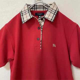バーバリー(BURBERRY)のバーバリーロンドン ポロシャツ ノバチェック S 赤 レディース(ポロシャツ)