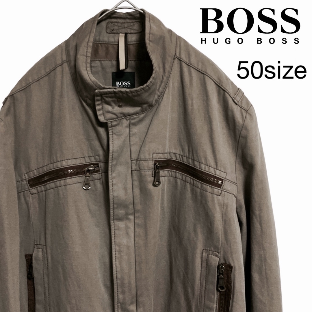 HUGO BOSS(ヒューゴボス)のHUGO BOSS ブルゾン　コットン麻　サイズ50 ブラウン系　ヒューゴボス メンズのジャケット/アウター(ブルゾン)の商品写真