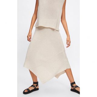 ザラ(ZARA)のZARA新品 リネンニット アシメ リブスカート(ひざ丈スカート)