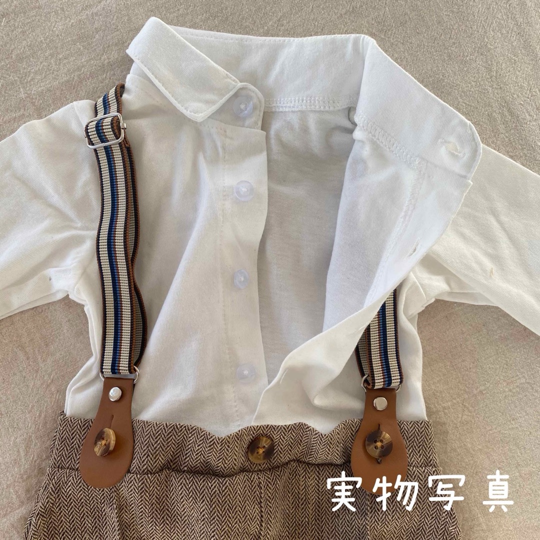 ☆ フォーマル ロンパース ベスト 帽子 ☆ 90 ブラウン タキシード キッズ/ベビー/マタニティのキッズ服男の子用(90cm~)(ドレス/フォーマル)の商品写真