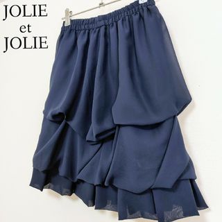 JOLIE et JOLIE☆ティアードスカート　M　ネイビー　段々　ニッセン(ひざ丈スカート)