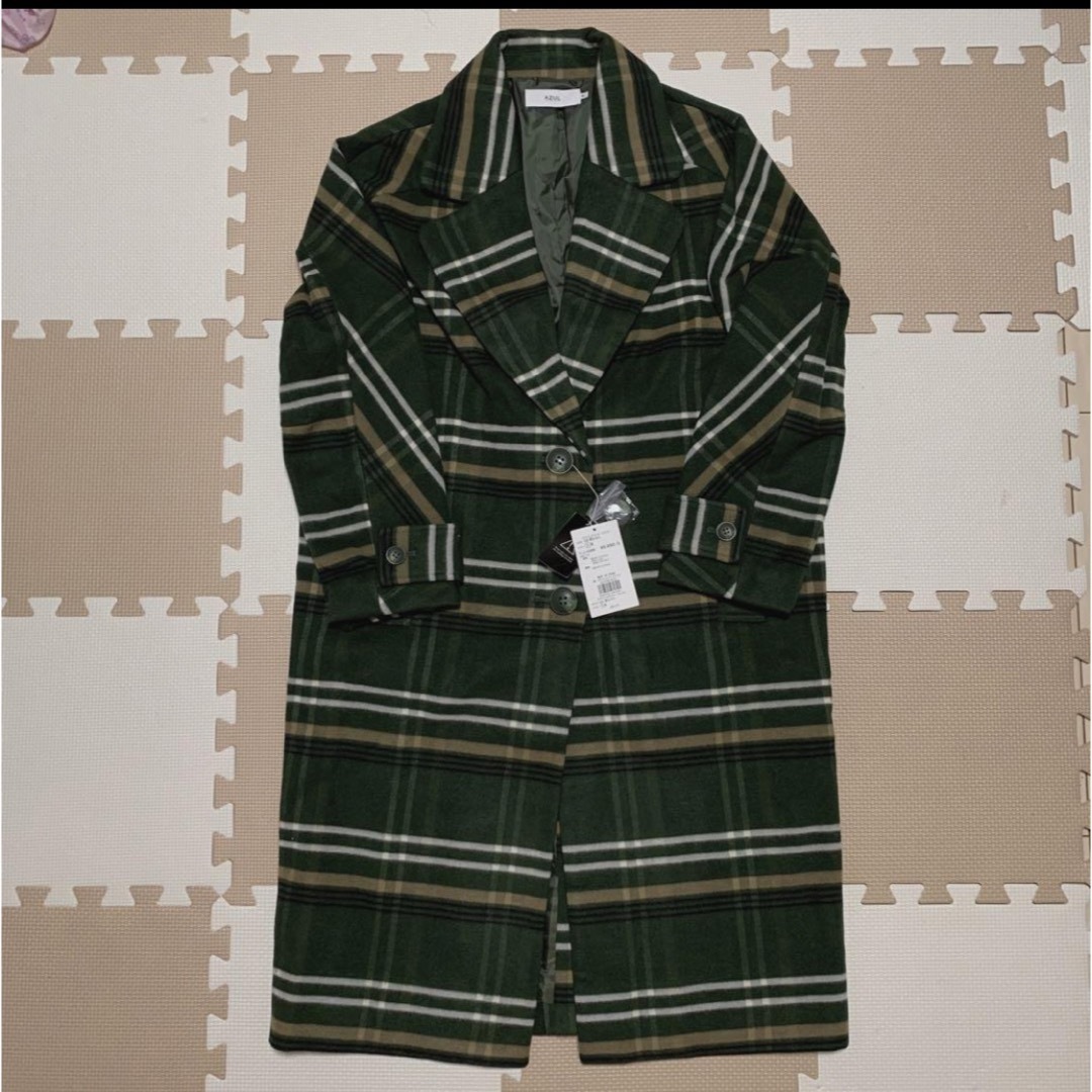 AZUL by moussy(アズールバイマウジー)の新品 チェスターコート チェック グリーン 緑 レディースのジャケット/アウター(チェスターコート)の商品写真