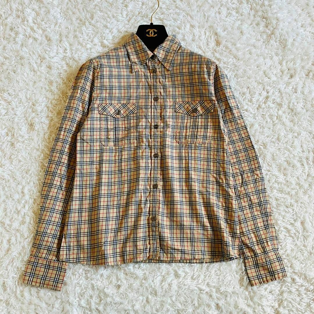 BURBERRY BLUE LABEL(バーバリーブルーレーベル)のBurberry ボックスシャツ　長袖　ノバチェック　カジュアル　ベージュ　38 レディースのトップス(シャツ/ブラウス(半袖/袖なし))の商品写真