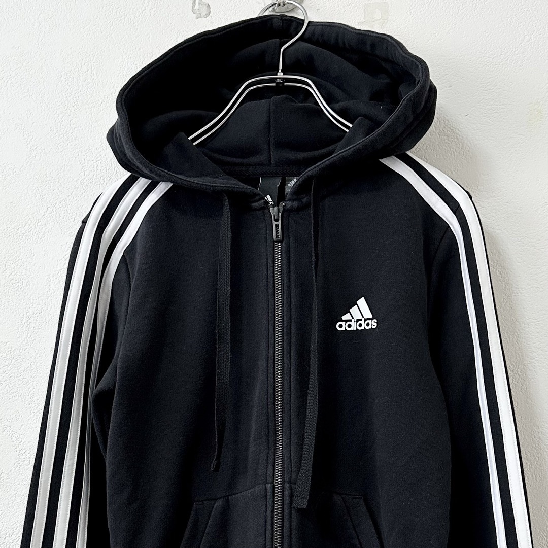 adidas(アディダス)のadidas/アディダス★ジップパーカー★スウェット★3ストライプス★黒白★S レディースのトップス(パーカー)の商品写真