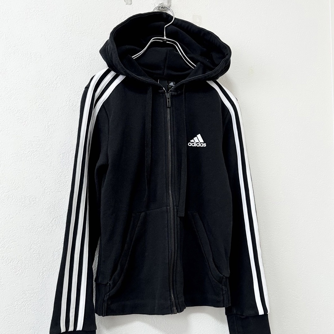 adidas(アディダス)のadidas/アディダス★ジップパーカー★スウェット★3ストライプス★黒白★S レディースのトップス(パーカー)の商品写真