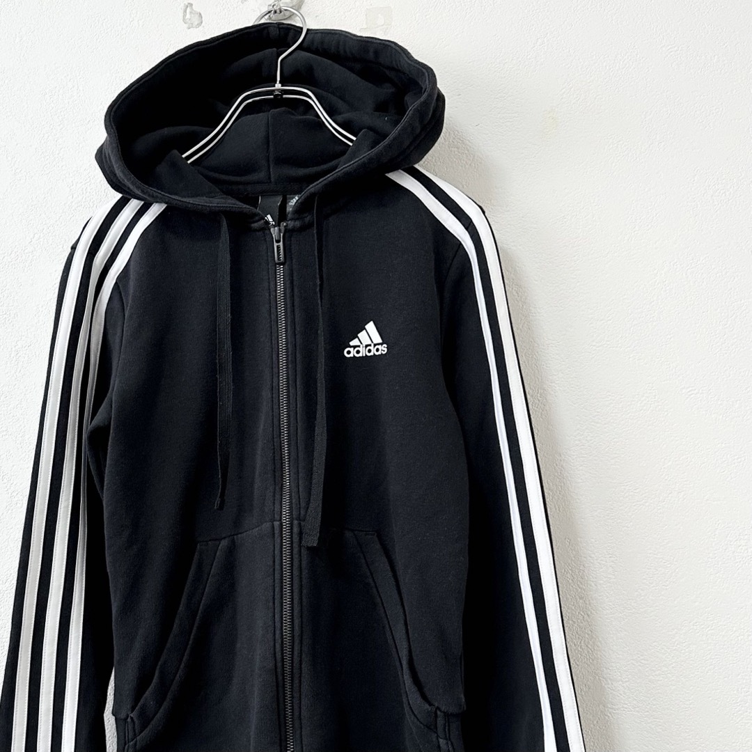 adidas(アディダス)のadidas/アディダス★ジップパーカー★スウェット★3ストライプス★黒白★S レディースのトップス(パーカー)の商品写真