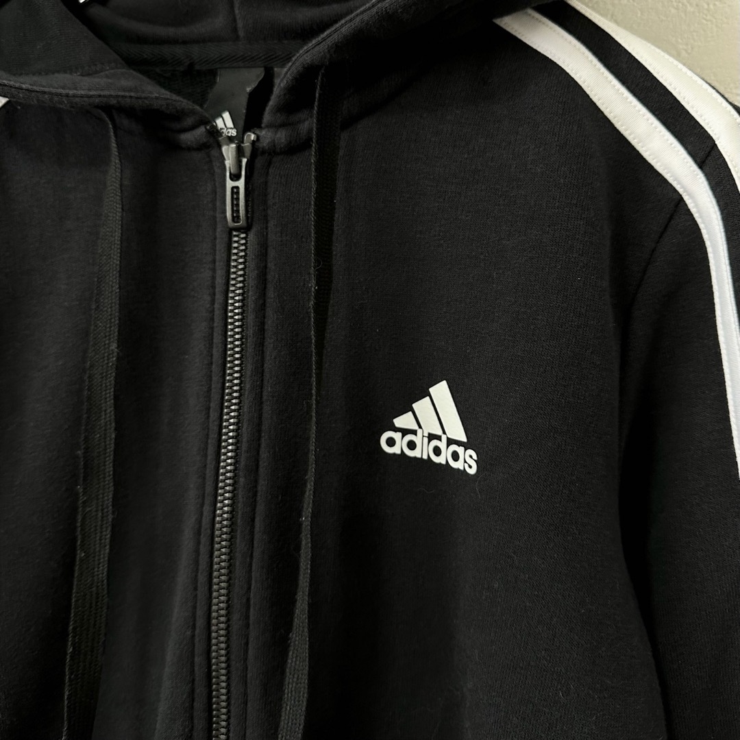 adidas(アディダス)のadidas/アディダス★ジップパーカー★スウェット★3ストライプス★黒白★S レディースのトップス(パーカー)の商品写真