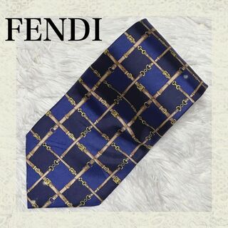 フェンディ(FENDI)の【大人 紳士 】FENDI レギュラータイ 青色 チェック　ネクタイ(ネクタイ)