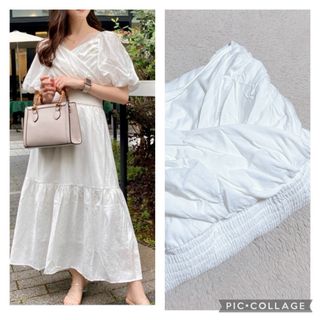 イング(INGNI)の新品♡INGNI♡イング♡カシュクールティアードパフスリーブワンピース♡ホワイト(ロングワンピース/マキシワンピース)