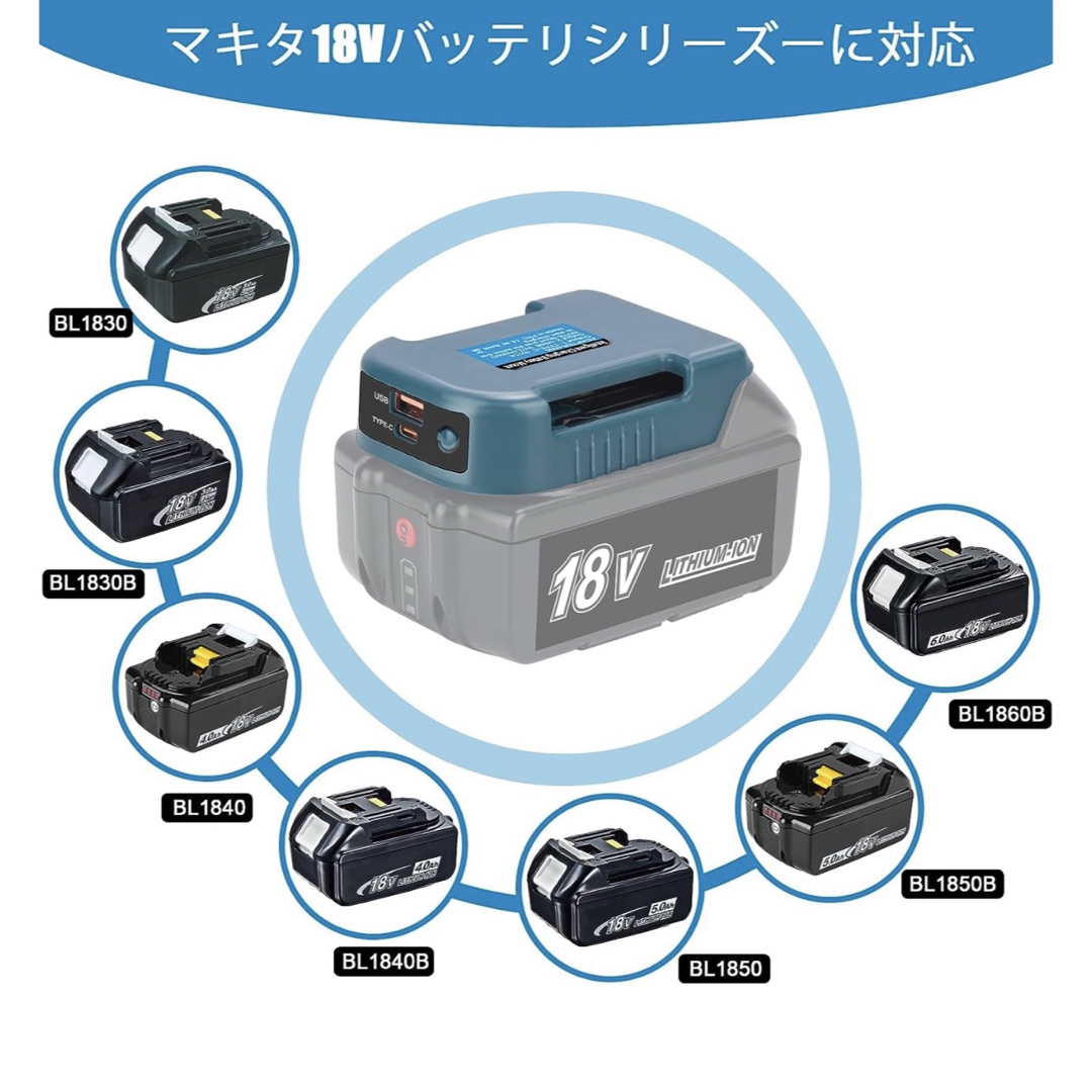 マキタ バッテリー 対応 高速充電 USBアダプター TypeC QC3.0 スポーツ/アウトドアの自転車(工具/メンテナンス)の商品写真
