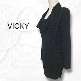 ビッキー(VICKY)のVICKY ビッキー ワンピース 長袖 ドレープネック 黒 M(ひざ丈ワンピース)