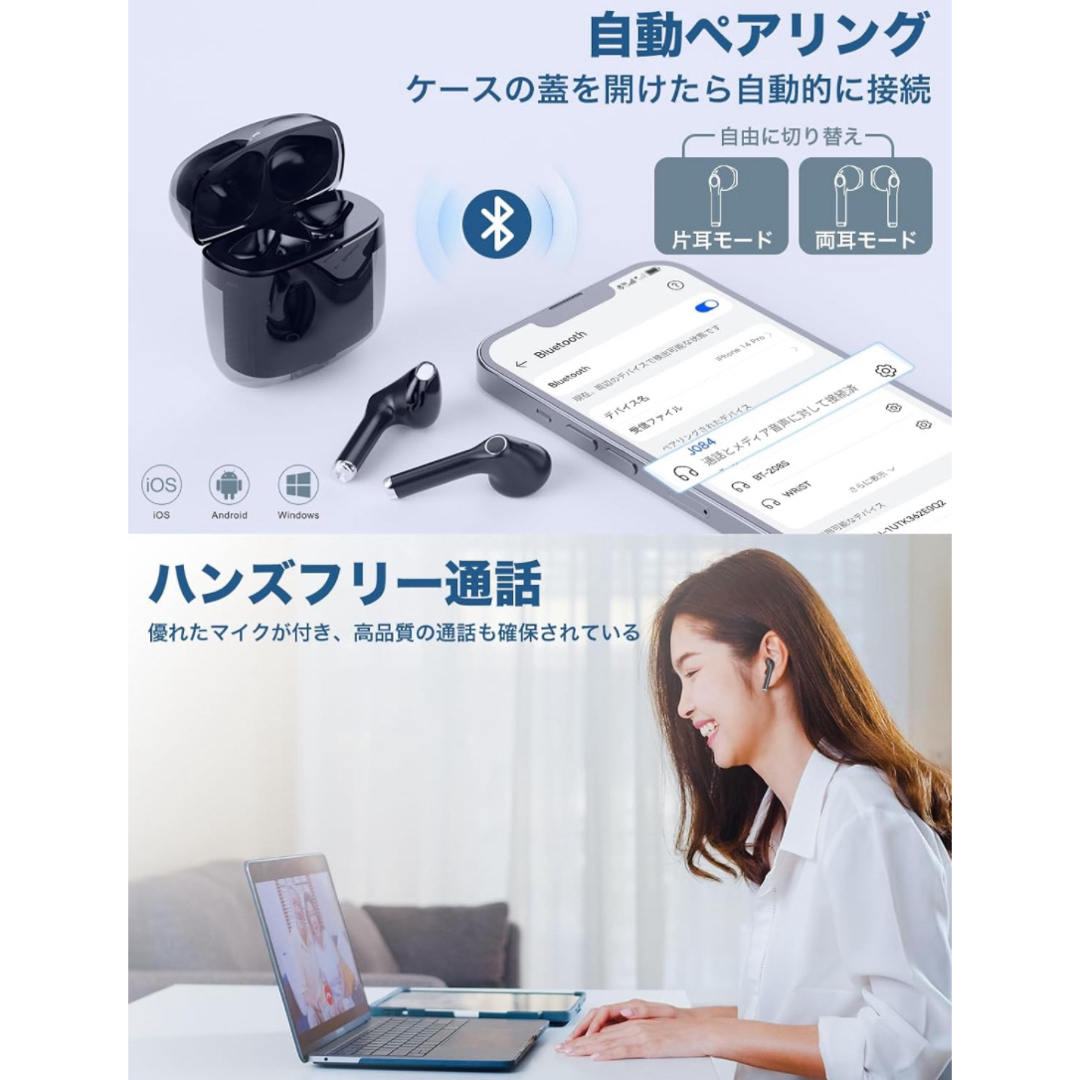 F.G.S ワイヤレスイヤホン Bluetooth イヤホン 新品 スマホ/家電/カメラのオーディオ機器(ヘッドフォン/イヤフォン)の商品写真