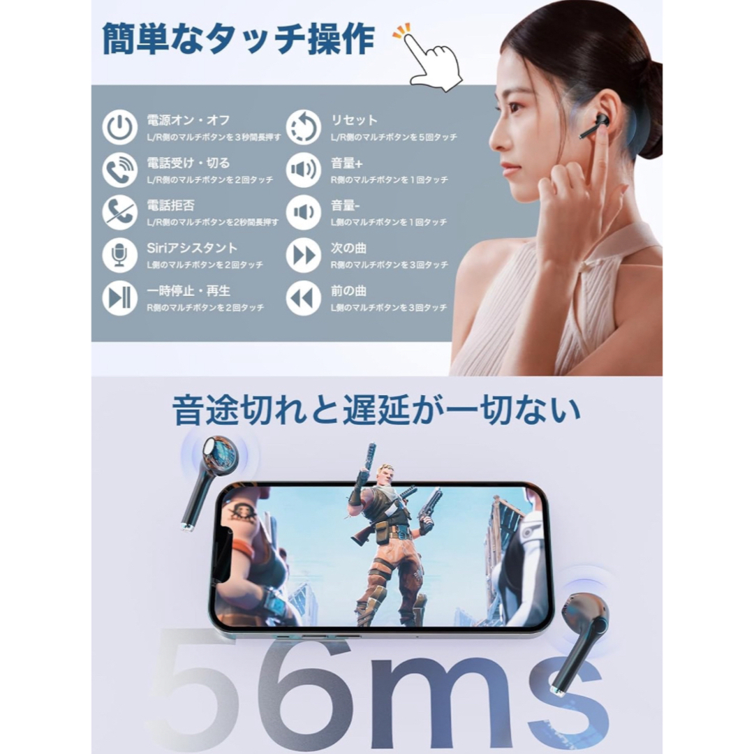 F.G.S ワイヤレスイヤホン Bluetooth イヤホン 新品 スマホ/家電/カメラのオーディオ機器(ヘッドフォン/イヤフォン)の商品写真