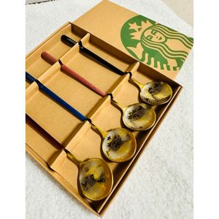 Starbucks - 箱付き　スターバックス　4色セット　デザートスプーン　ステンレス