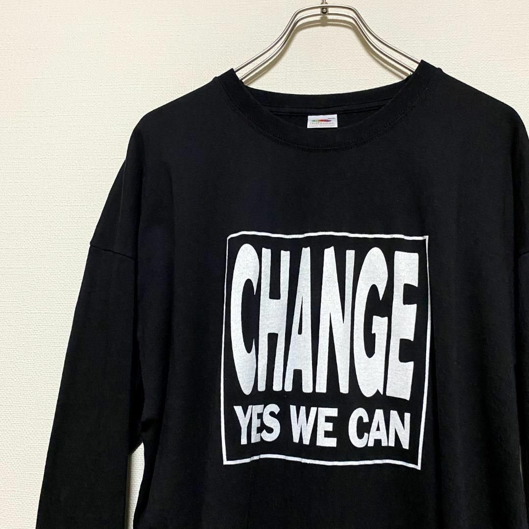 FRUIT OF THE LOOM(フルーツオブザルーム)のアメリカ古着　Yes we can オバマ大統領　長袖　Tシャツ　ロンT メンズのトップス(Tシャツ/カットソー(七分/長袖))の商品写真