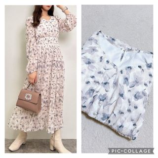 イング(INGNI)のイング♡新品♡花柄Vネックプリーツワンピース♡Mサイズ♡(ロングワンピース/マキシワンピース)