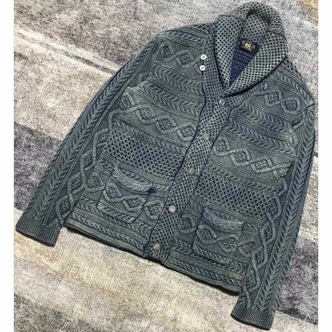 RRL(ダブルアールエル)の極上の立体編み RRL RALPH LAUREN インディゴ ニットカーディガン メンズのトップス(カーディガン)の商品写真