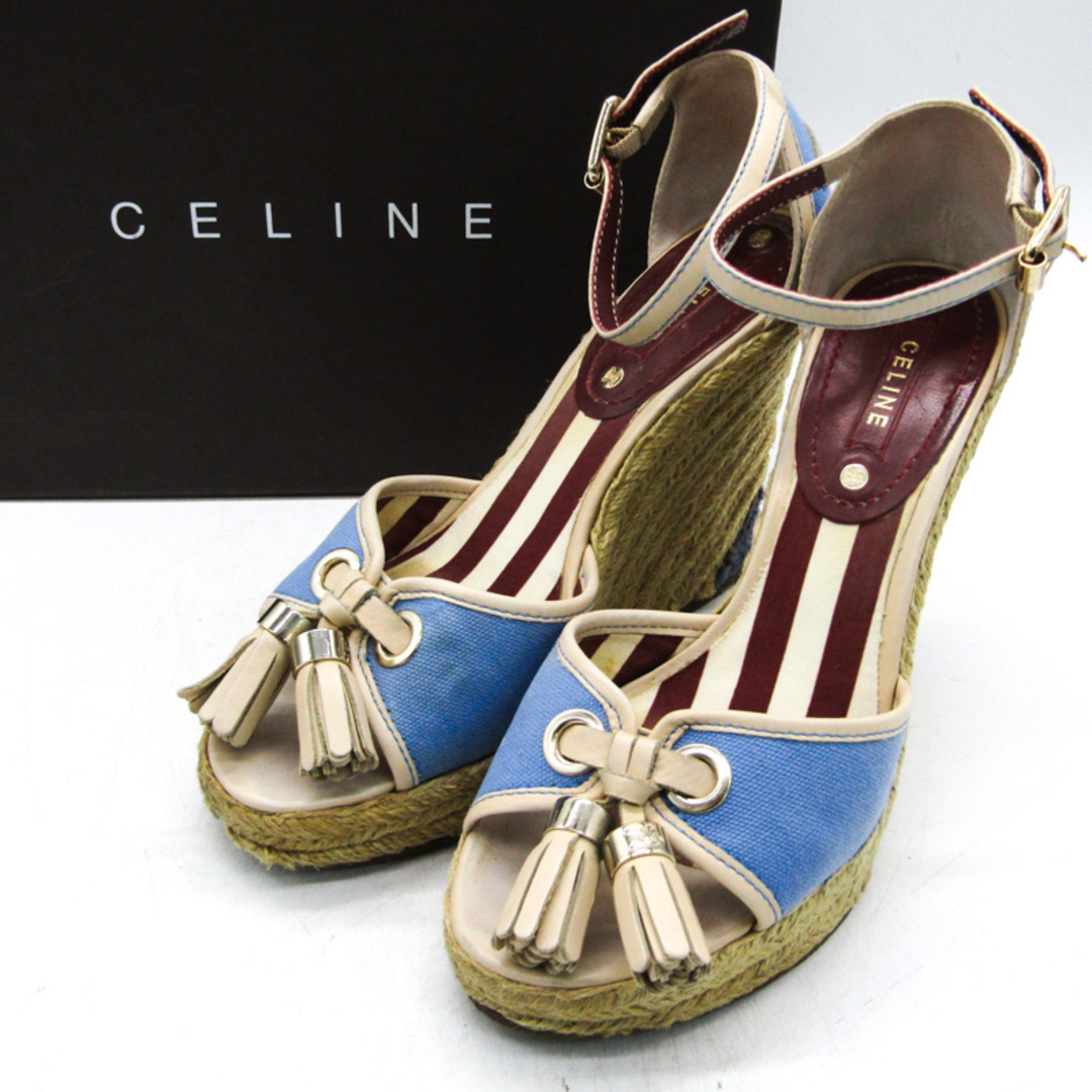 celine(セリーヌ)のセリーヌ サンダル ウエッジソール ストラップ タッセル ブランド 靴 シューズ レディース 36サイズ ブルー CELINE レディースの靴/シューズ(サンダル)の商品写真