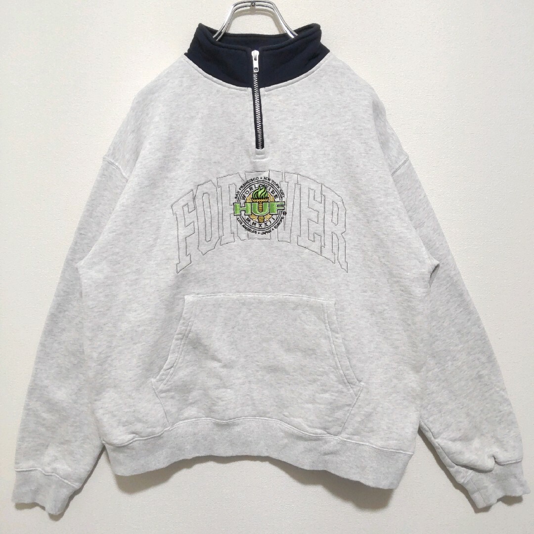 HUF(ハフ)のHUF ハフ 長袖 スウェット M グレー 刺繍 ハーフジップ HUF FORE メンズのトップス(スウェット)の商品写真