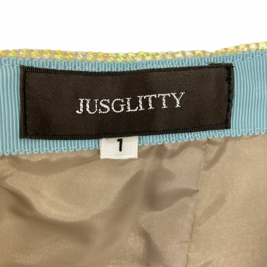 JUSGLITTY(ジャスグリッティー)の美品 送料無 JUSGLITTY ミニ スカート タイト ツイード イエロー S レディースのスカート(ミニスカート)の商品写真