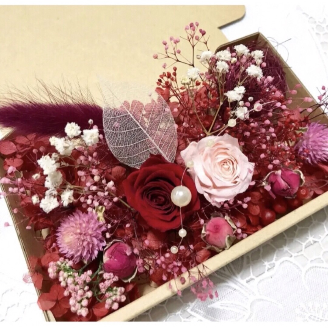 情熱レッドピンクローズ花材詰め合わせ ハンドメイドのフラワー/ガーデン(ドライフラワー)の商品写真