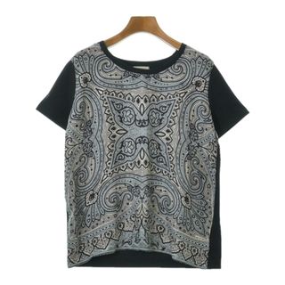 エトロ(ETRO)のETRO エトロ Tシャツ・カットソー 44(L位) 黒x水色x白(総柄) 【古着】【中古】(カットソー(半袖/袖なし))