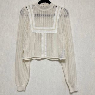 ザラ(ZARA)のZARA ザラ レース ニット トップス ブラウス Sホワイト 美品(シャツ/ブラウス(長袖/七分))