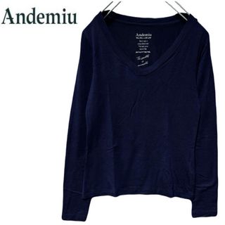 アンデミュウ(Andemiu)のAndemiu アンデミュウ Vネック カットソー長袖トップス 無地 シンプル(カットソー(長袖/七分))