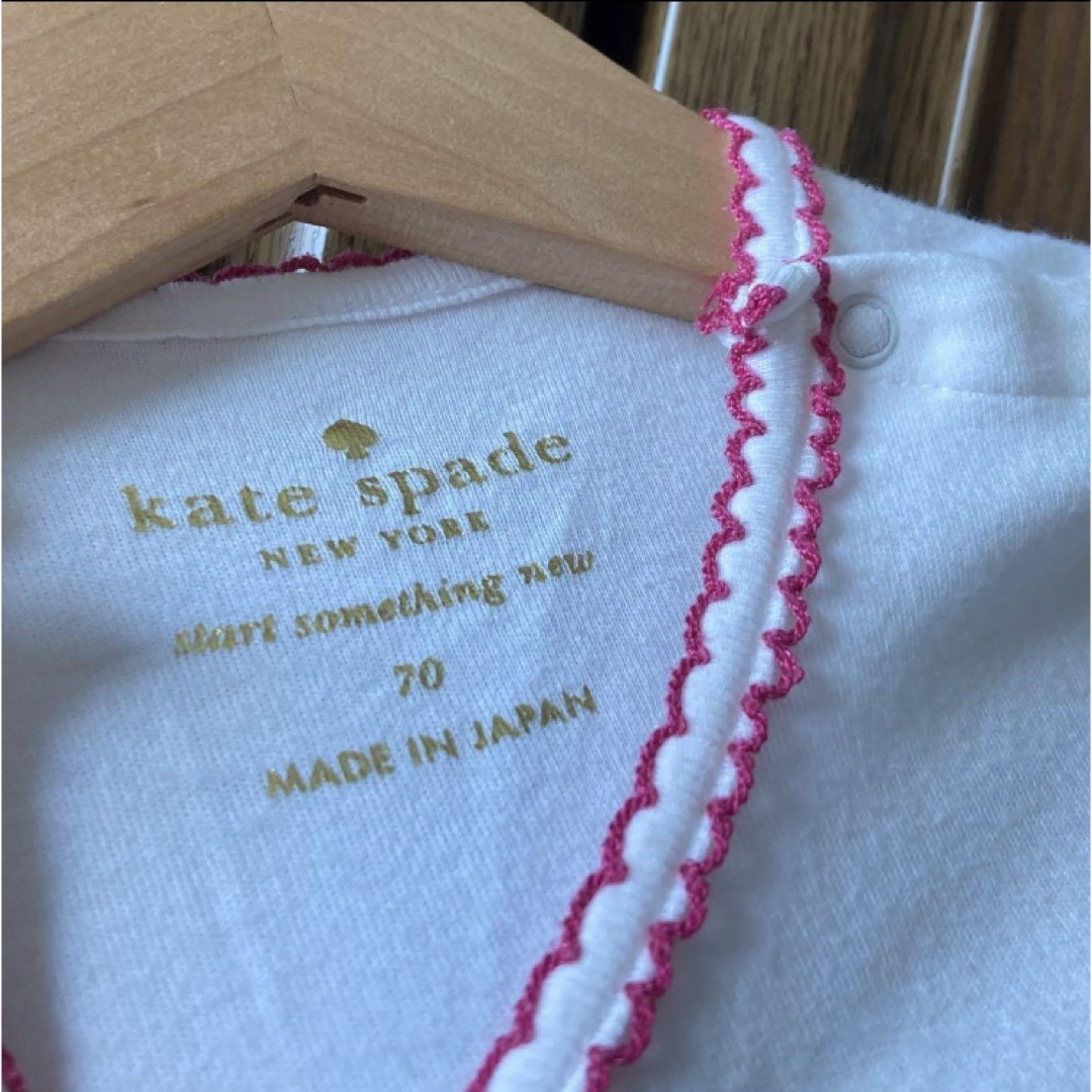 kate spade new york(ケイトスペードニューヨーク)のケイトスペード　長袖　ロンパース付き　ワンピース　ピンク　水玉　春　メゾピアノ キッズ/ベビー/マタニティのベビー服(~85cm)(ロンパース)の商品写真