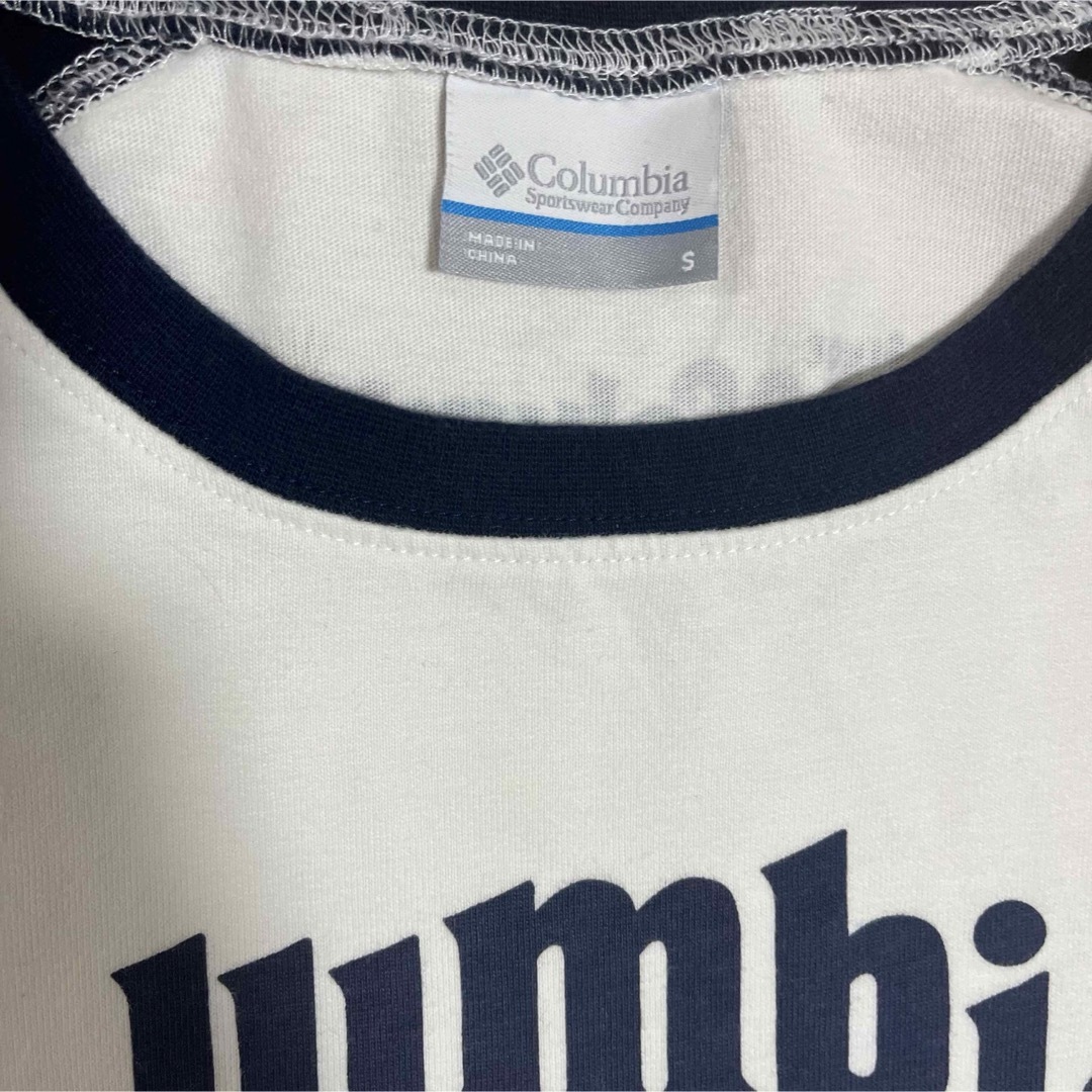 Columbia(コロンビア)のColumbia ラグランTシャツ 七分丈 ポップロゴ ホワイト×ネイビー メンズのトップス(Tシャツ/カットソー(七分/長袖))の商品写真