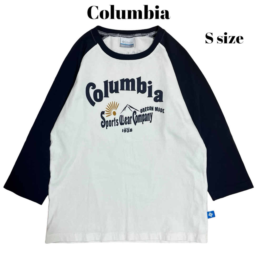 Columbia(コロンビア)のColumbia ラグランTシャツ 七分丈 ポップロゴ ホワイト×ネイビー メンズのトップス(Tシャツ/カットソー(七分/長袖))の商品写真