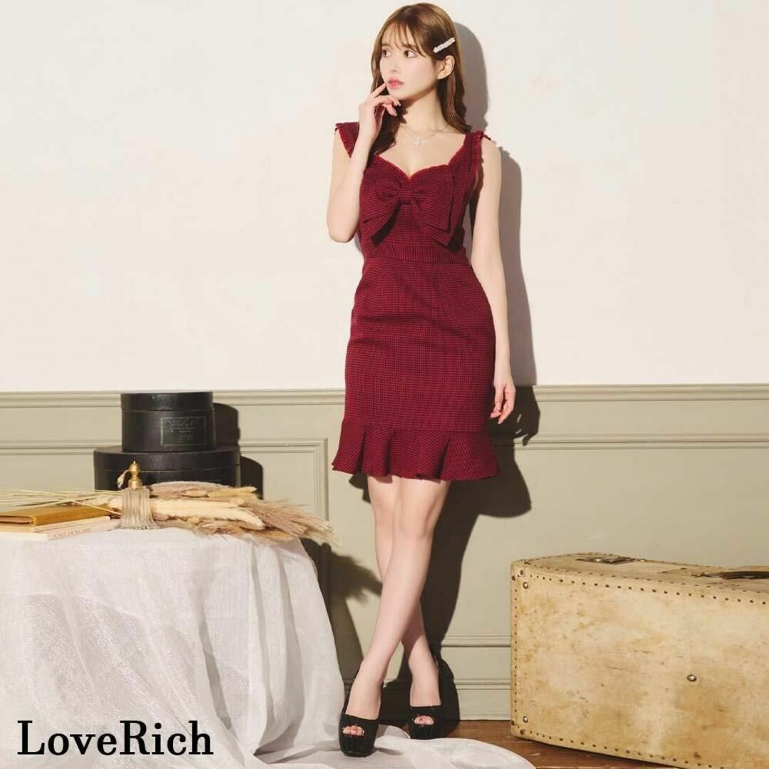 JEWELS(ジュエルズ)のLoveRich ビッグリボン ツイード キャバドレス M ワイン レッド レディースのフォーマル/ドレス(ミニドレス)の商品写真