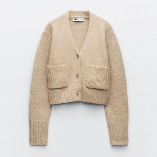 ザラ(ZARA)のZARA完売❤️クロップドソフトニットカーディガン❤️ベージュ(カーディガン)