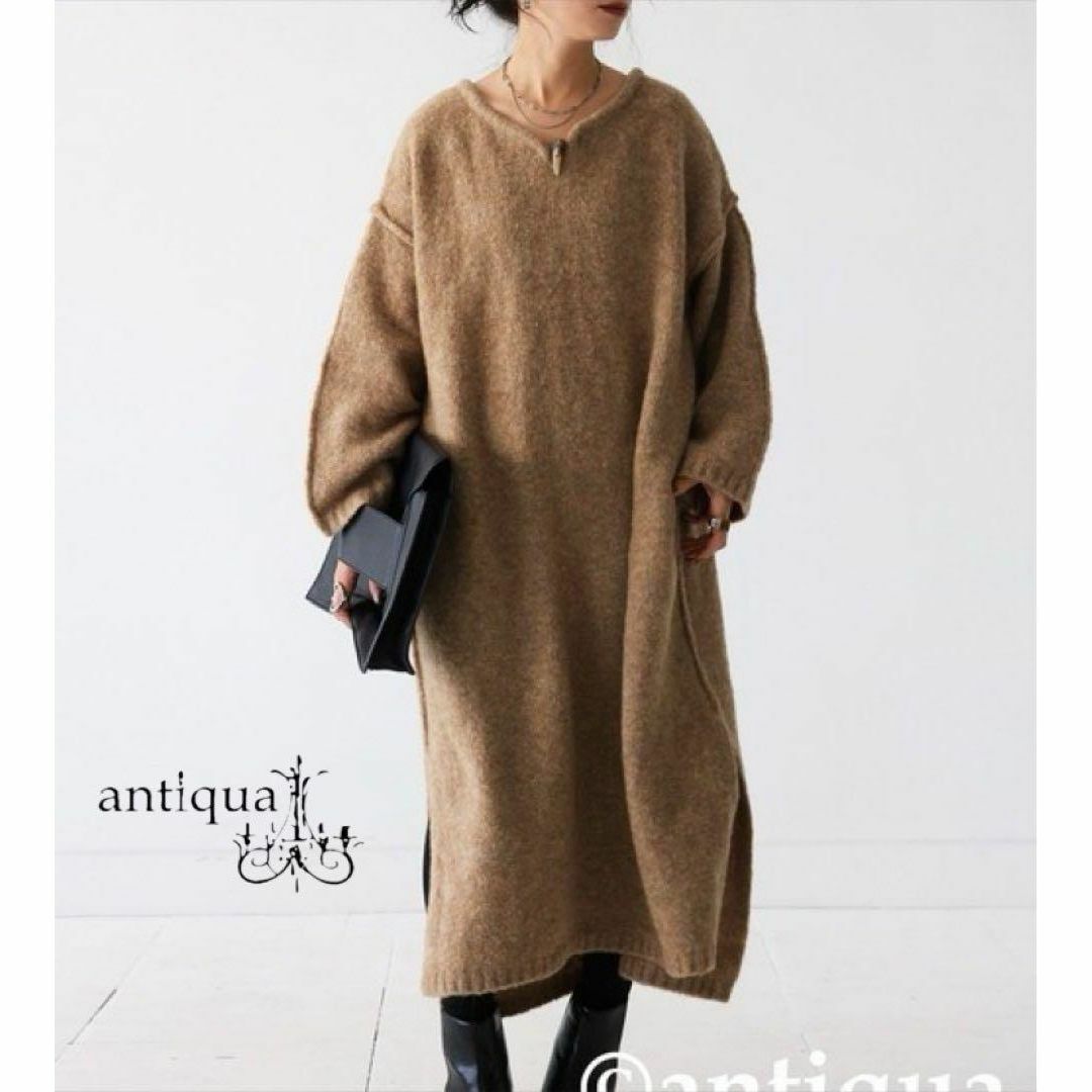 antiqua(アンティカ)のantiqua トグルニットワンピース 0313 レディースのワンピース(ロングワンピース/マキシワンピース)の商品写真